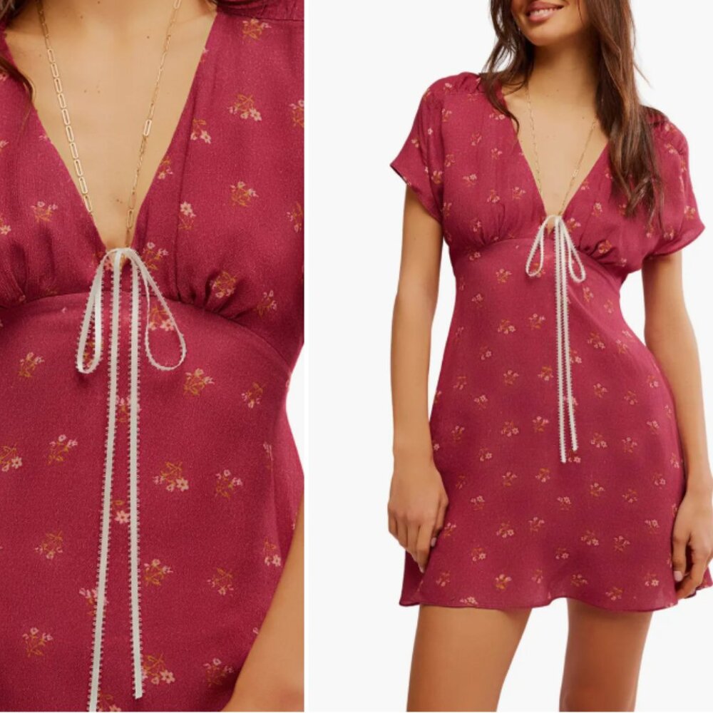 FREE PEOPLE Everyone’s Favorite Mini Dress in Earth Red Combo NWT